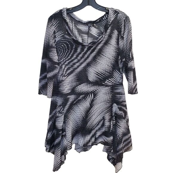 KAKTUS Tunic Size Large Asymmetric Handkerchief Hem black/white Top Mesh Scoop - Picture 1 of 13